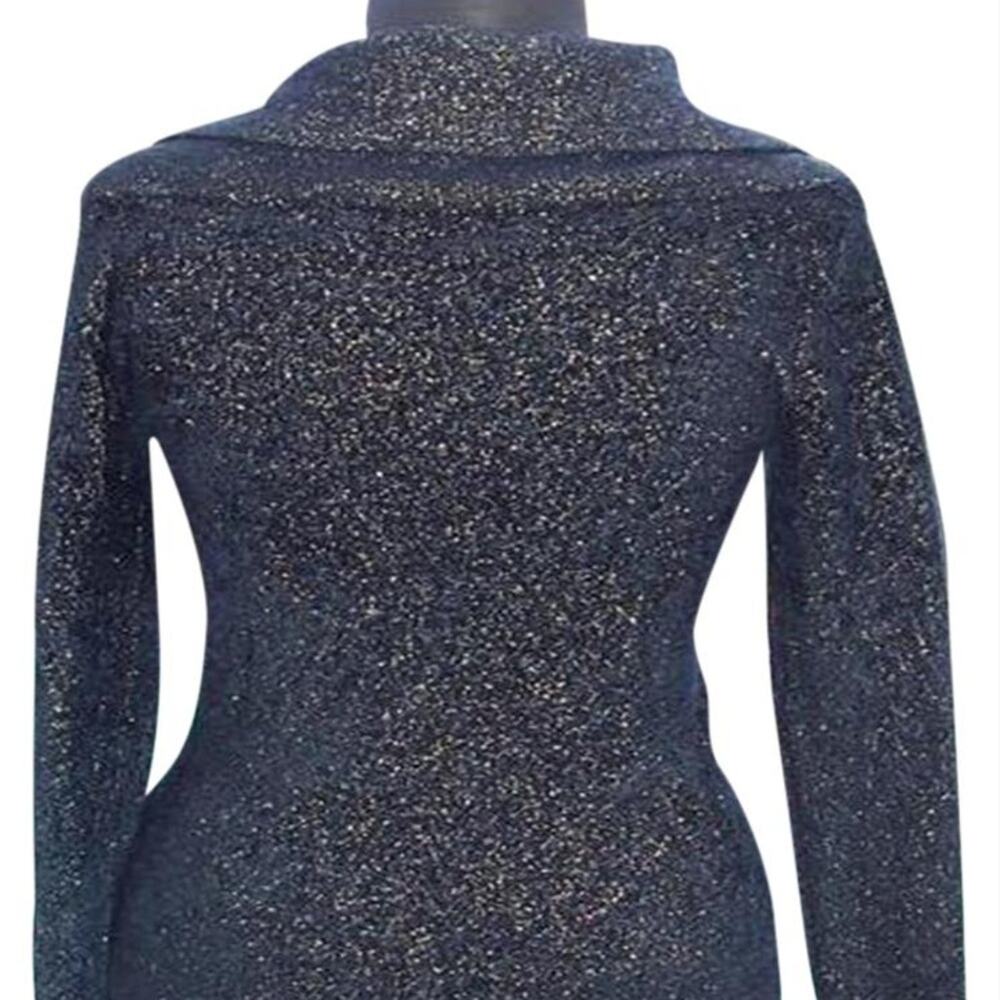 Cache Navy Metallic Exaggerated Oversize Collar Top New SOFT Sweater NWT $98 - Picture 5 of 6